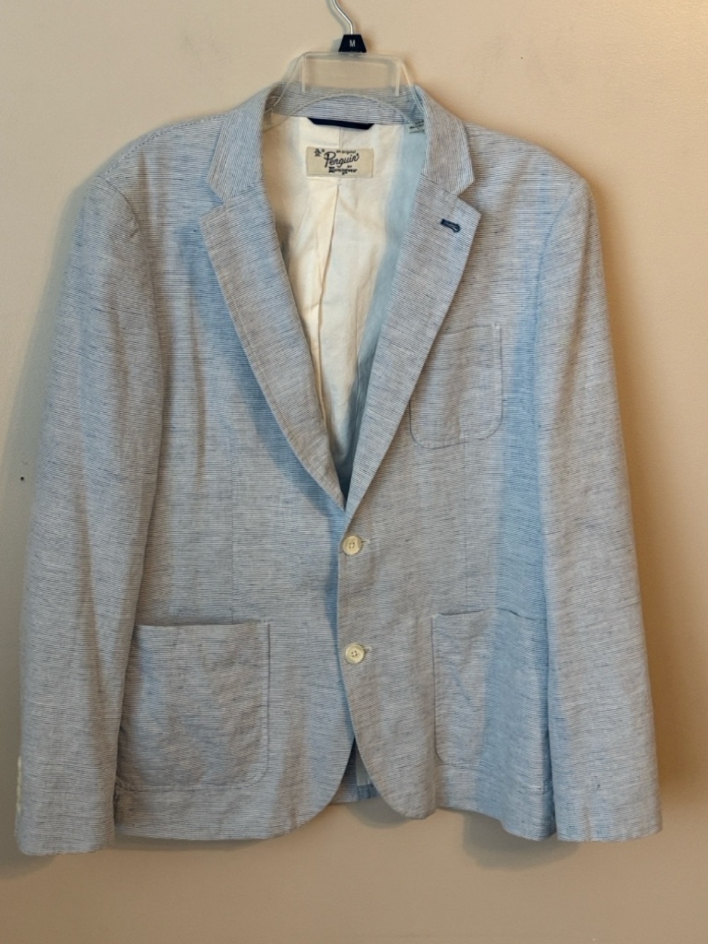 Original Penguin Linen Blend Striped Blue Blazer Jacket Pockets Size Large